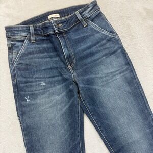 Edyson Jeans Women's 27 Charlie Utility Straight Distressed Raw Dark‎ Wash Denim